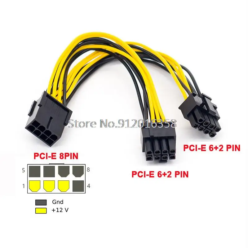 25cm PCI-e 8pin to Dual 8Pin PCIe 8pin-2x(6+2pin) Graphics Video Card Power 8 to Dual 8 Pin (6+2) EPS Y-Splitter wire harness