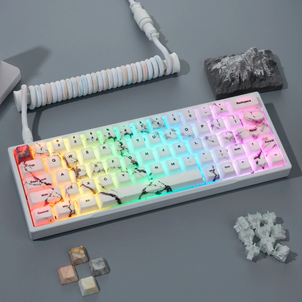 130 Keycap PBT Original Height High Transparency Keycap Marble Five-sided Thermal Sublimation Magnetic Shaft Blue Shaft Keycap