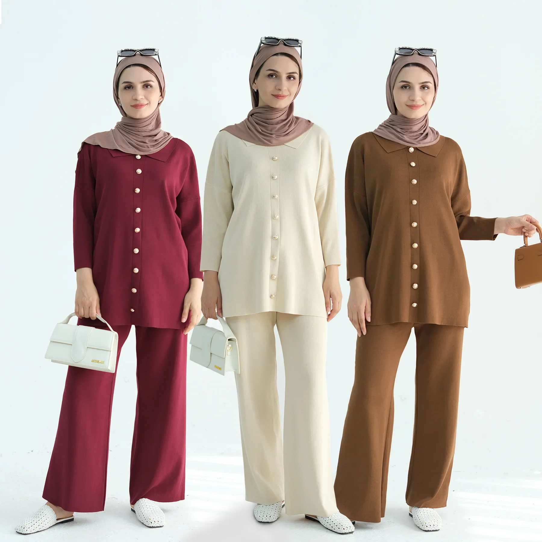 UNI Vrouwen Moslim Set Winter Verdikte Dubai Luxe Abaya Losse Trui Broek Pak Herfst Islamitische Outfit Ensembles Musulmans