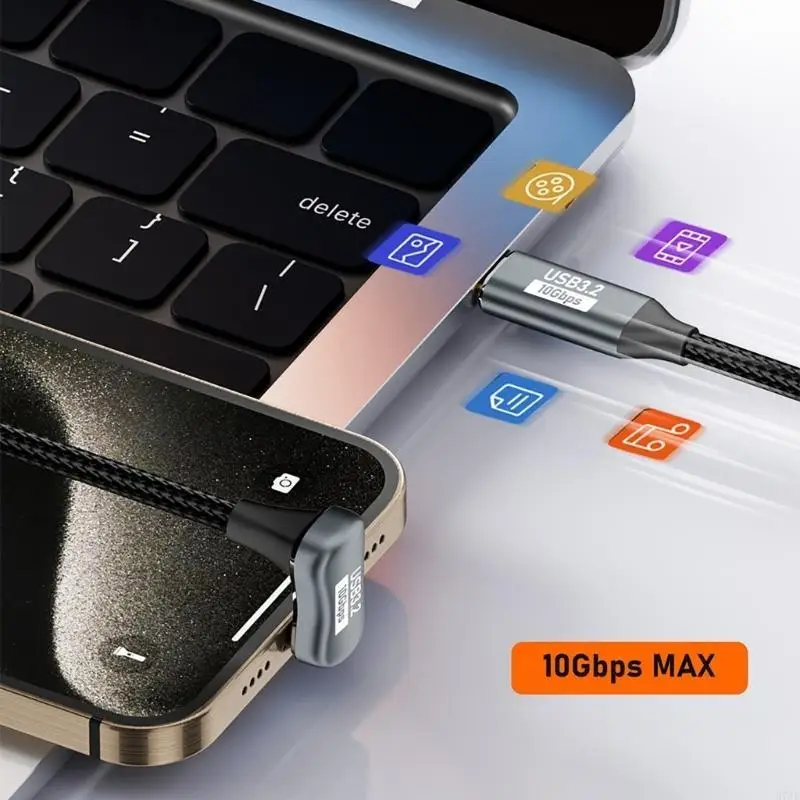 H7JF 고속 USB C에서 USB C 충전 케이블 USB3.2 Gen2 10Gbps 데이터 전송 라인 지원 OTG 화면 프로젝션 지원