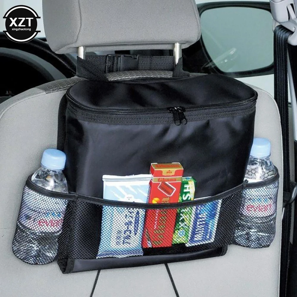 Car Seat Back Multi-Pocket Ice Pack Bag Hanging Organizer Collector Storage Box Car Interior Accessories Black Stowing Tidying