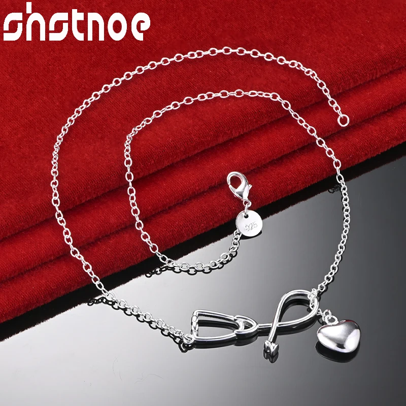 

SHSTONE 925 Sterling Silver Heart Stethoscope Pendant Chain Necklace For Woman Party Birthday Gift Wedding Fashion Charm Jewelry