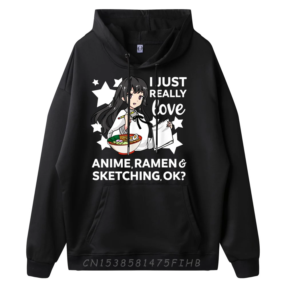 I Just Really Love Ramen and Sketching OK Blue And White Graphic Sweatshirts ECO-FRIENDLY High Quality Men's Hoodie Group