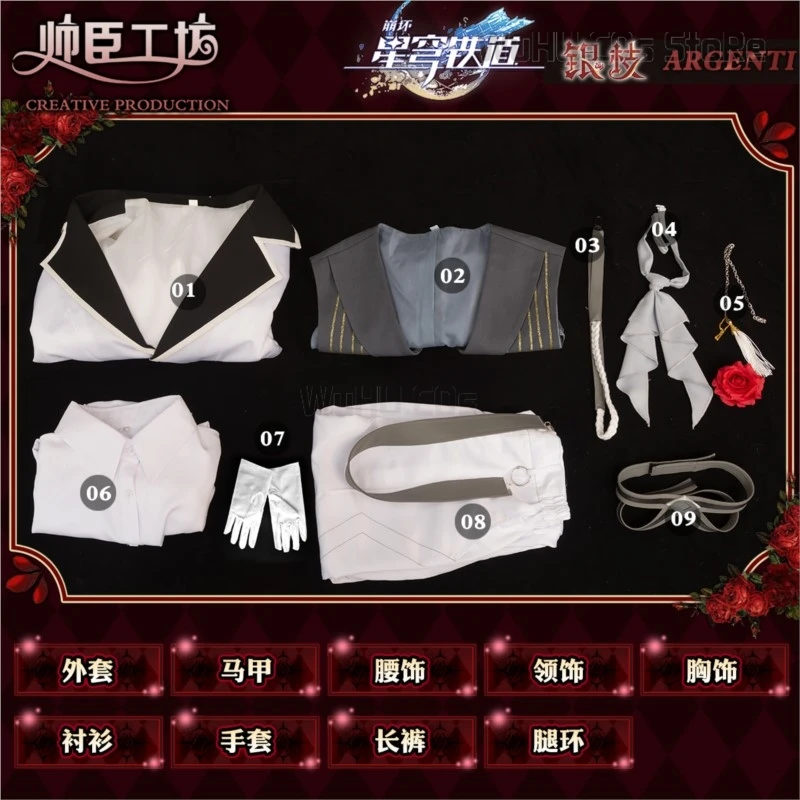 Argenti Game Honkai: Star Rail Costume Cosplay cavalieri di vestiti di bellezza abito da concerto ufficiale uniforme Cosplay Party Mens Suit