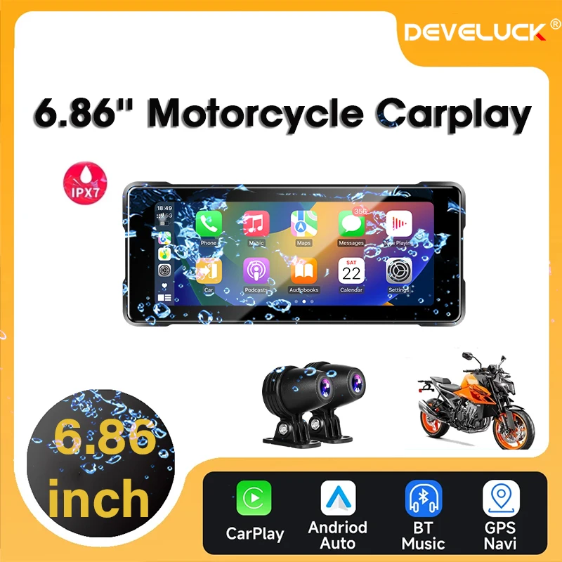 6.86 inch IPX7 Waterproof Portable Motorcycle Car Play Screen GPS IPS Display Monitor For Wireless Apple CarPlay Android Auto