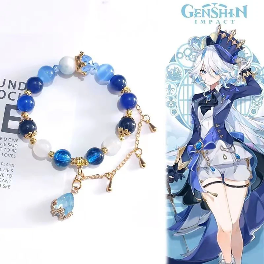 Juego Genshin Impact Furina de Fontaine, pulsera de Cosplay Focalors, pulseras con colgante de cadena de cuentas Unisex, accesorios de joyería para mujer