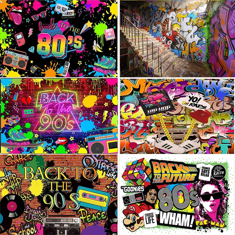 Hip Hop Birthday Party Backdrop Throwback Retro Banner Decor Graffiti 80's 90's Background Photography Wall Custom