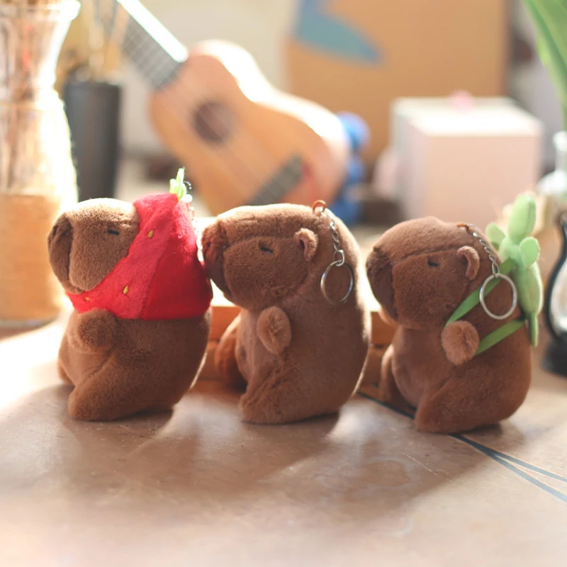 Brinquedo de pelúcia bonito dos desenhos animados da cobaia, pingente de Kapibara, boneca recheada macia, chaveiro para mochila, bolsa de carro, decoração do chaveiro, presente do miúdo