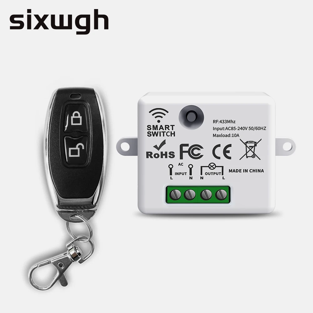 SIXWGH 433MHz RF bezprzewodowy zestaw przełączników zdalnego sterowania Home 110V 220V 10A Mini kontroler domowe włączniki światła naścienne przełącznik