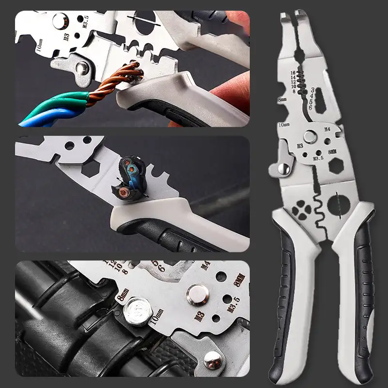 Multi-Function Professional Elbow Wire Stripper Pliers Crimping Tool Electrician Wire Crimping Cutter Wiring Scissors Hand Tool