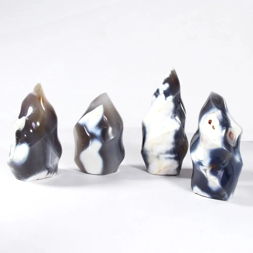 Natural Orca Agate Flame Torch Crystal Tower Healing Reiki Stone Gemstone Mineral