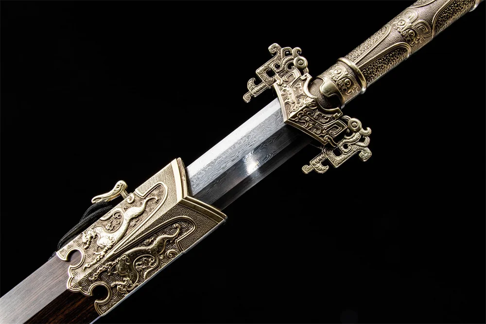 Good Quality Chinese Sword China WUSHU Kungfu Damascus Steel Blade Copper Brass Fittings Ebony wood Sheath Full Tang New view 4