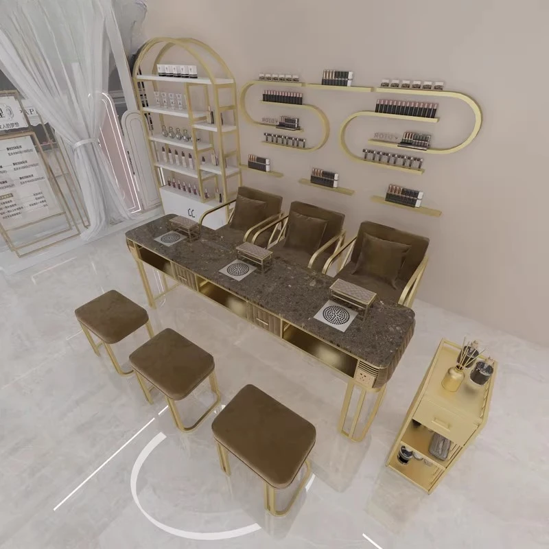 

Multifunctional With Vacuum Cleaner Manicure Table And Chairs Single Double Triple Manicure Table Luxury Marble Manicure Table