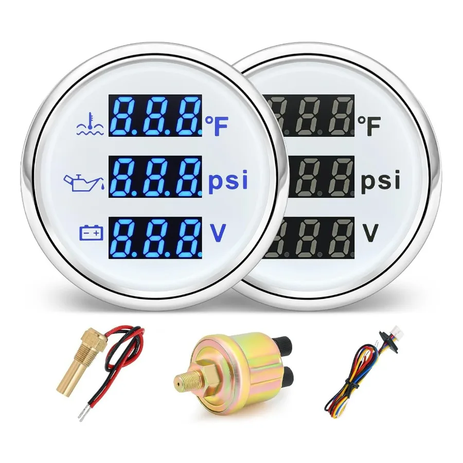 

Набор тройных манометров — Температура воды (104 ° F-248 ° F), Давление масла (0-145PSI), Вольтметр (9-32В), АВТОМАТИЧЕСКИЙ манометр с синей подсветкой и датчиками