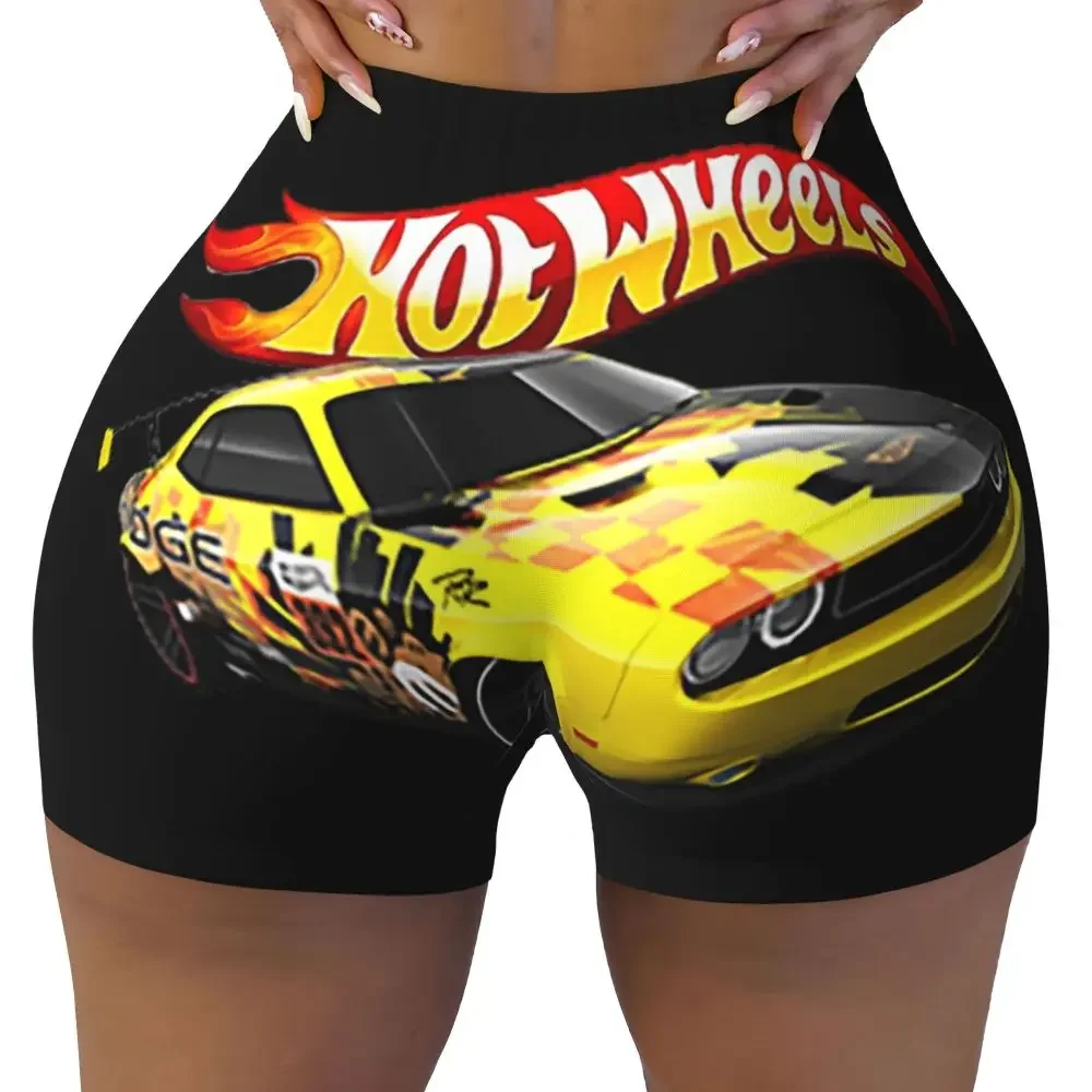 Pantalones cortos de entrenamiento para correr de motociclista de carrera Hot Wheels personalizados, pantalones cortos atléticos de Yoga para gimnasio y coche deportivo para mujer