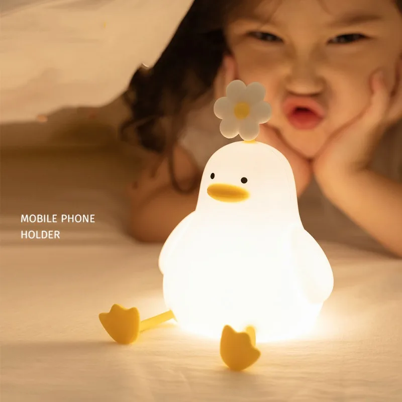 Silicone Cute Duck Night Light USB Rechargeable Nightlights Bedside Touch Lamp for Children Kids LED Bedroom Light