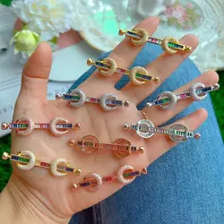 5PCS, DIY Women's Jewelry Findings Clear Rainbow Cubic Zirconia Connectors Accessories For Charms Bracelets Making 14*56MM