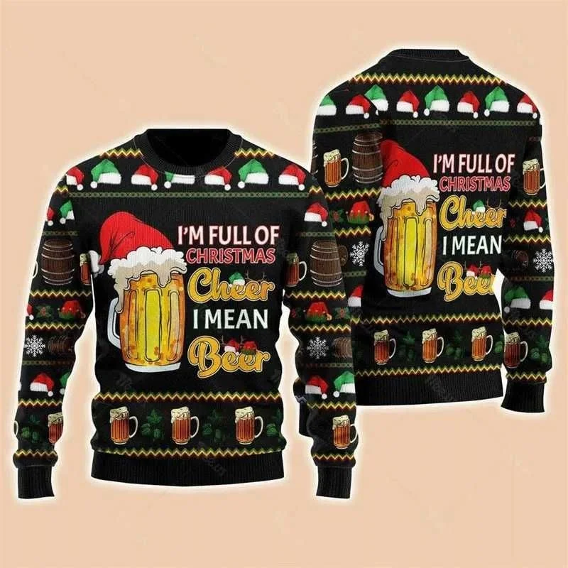 عيد الميلاد البيرة الدب نمط بلوزات للرجال سانتا كلوز ثلاثية الأبعاد مطبوعة البلوز مهرجان حفلة هوديس طويلة الأكمام بلوزات مستديرة العنق #3