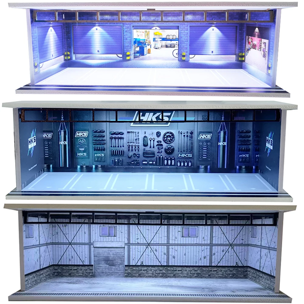 1/64 Scale Car Model Display Case USB LED Parking Lot Car Garage Diorama Lighting for Car Models Collectors