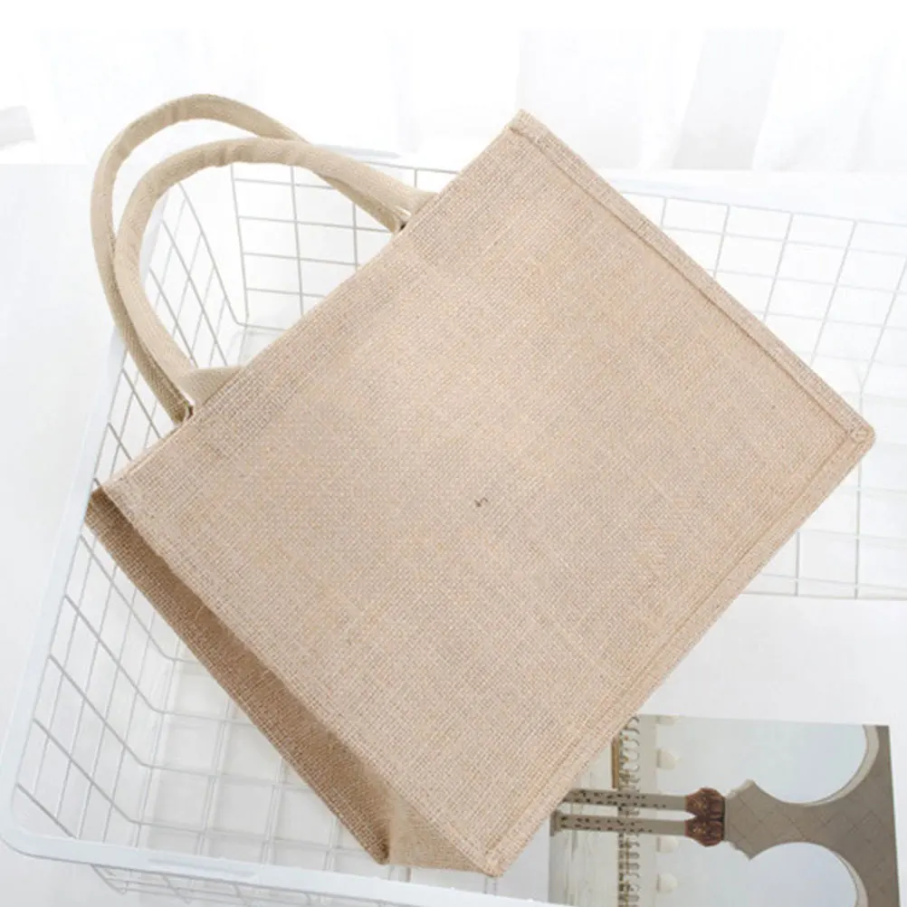 กระเป๋าผ้ากระสอบกันน้ำ กระเป๋าช้อปปิ้งปอกระเจาแบบใช้ซ้ำได้ เป็นมิตรกับสิ่งแวดล้อม กระเป๋าถือผ้าลินินแบบพกพาสำหรับใช้ในชีวิตประจำวัน