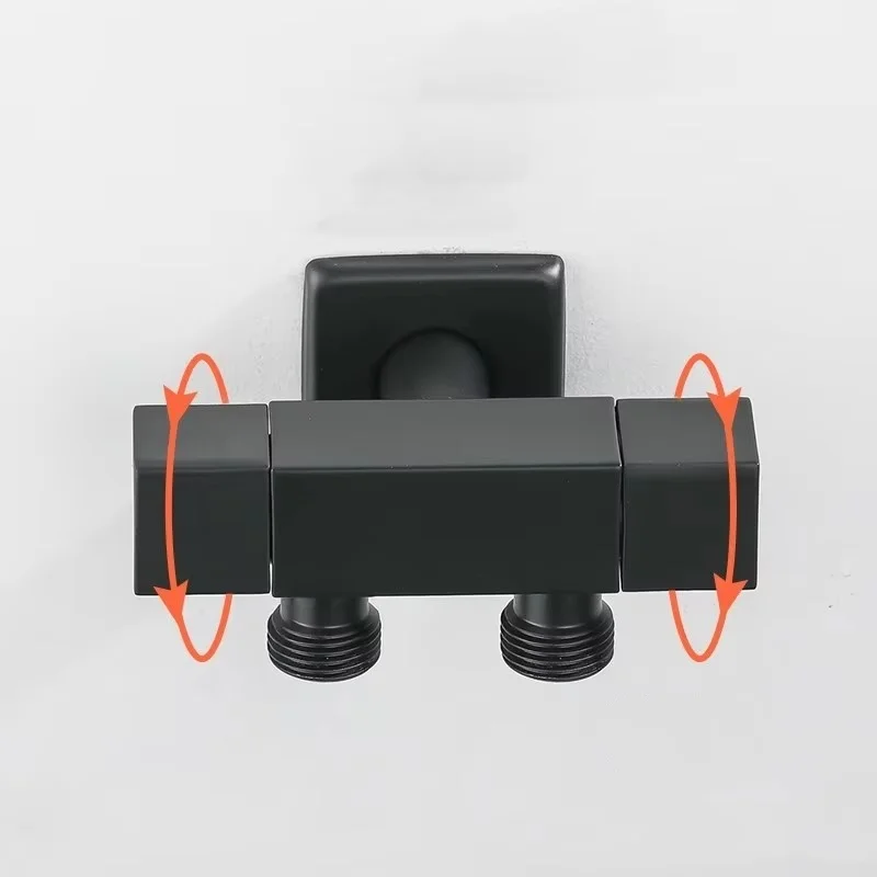 G1/2 Black Brass Three-Way Angle Valve Multi-function Water Splitter for Washing Machine Toilet - One in Two out Stop Tap