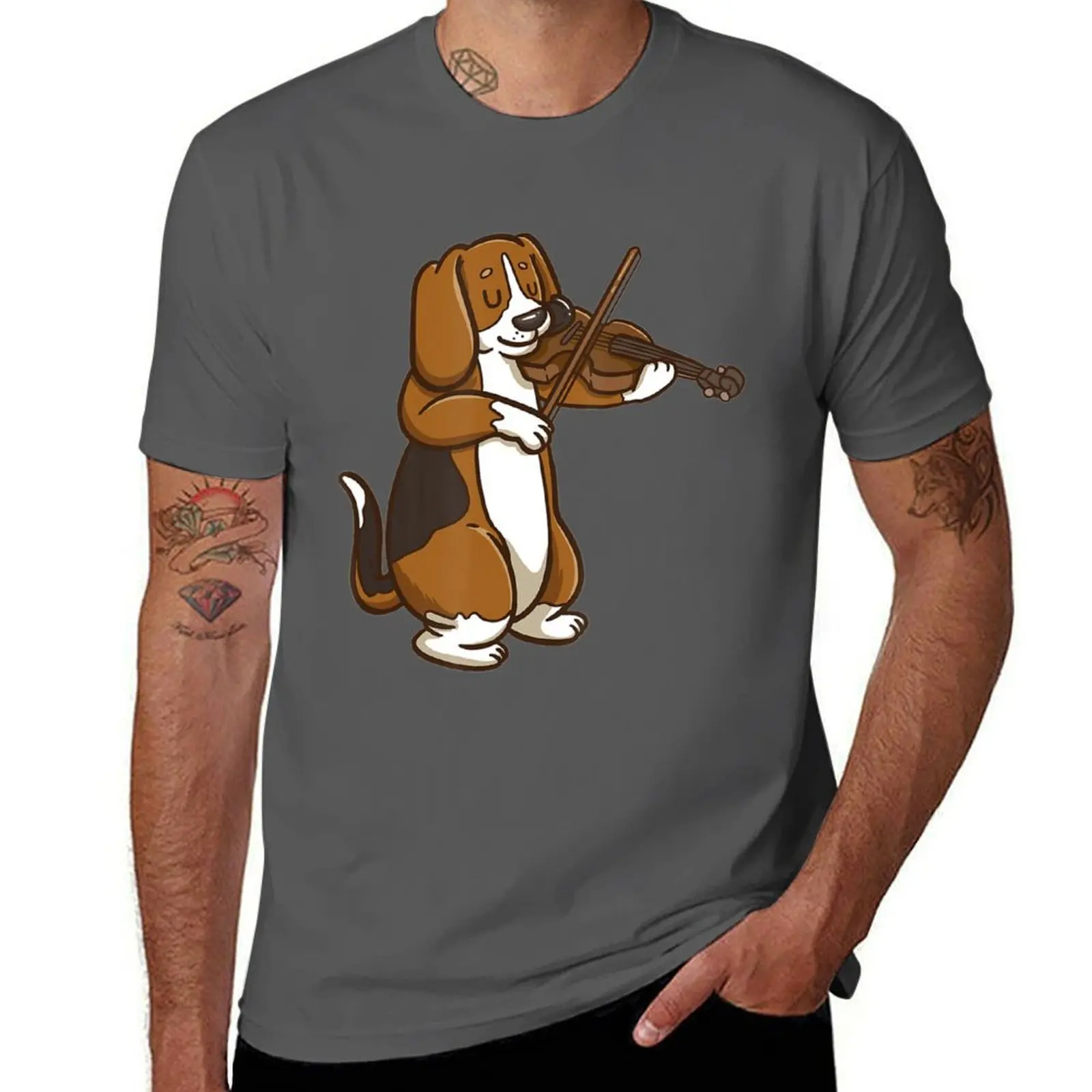 Dog Violin Viola Violinist Beagle T-Shirt Big and Tall Casual T-Shirt