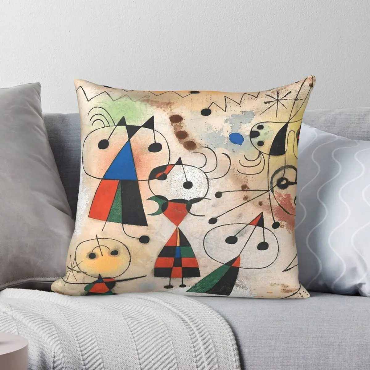 Joan Mir Surrealism Espagne Square Pillowcase Polyester Linen Velvet Printed Zip Decorative Throw Pillow Case Home Cushion Cover