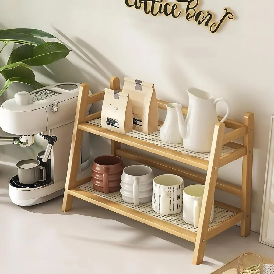 

WickerLook Coffee Station Organizer Bamboo Mug Holder Countertop Kitchen Counter Shelf for Tea Coffee Bar Accessories Matcha St