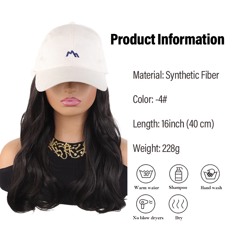 Trendy Long Body Wave Hair Wig Hat in Beige, Synthetic Baseball Cap with Integrated Hair for Women, Perfect for Casual Outfits & view 2