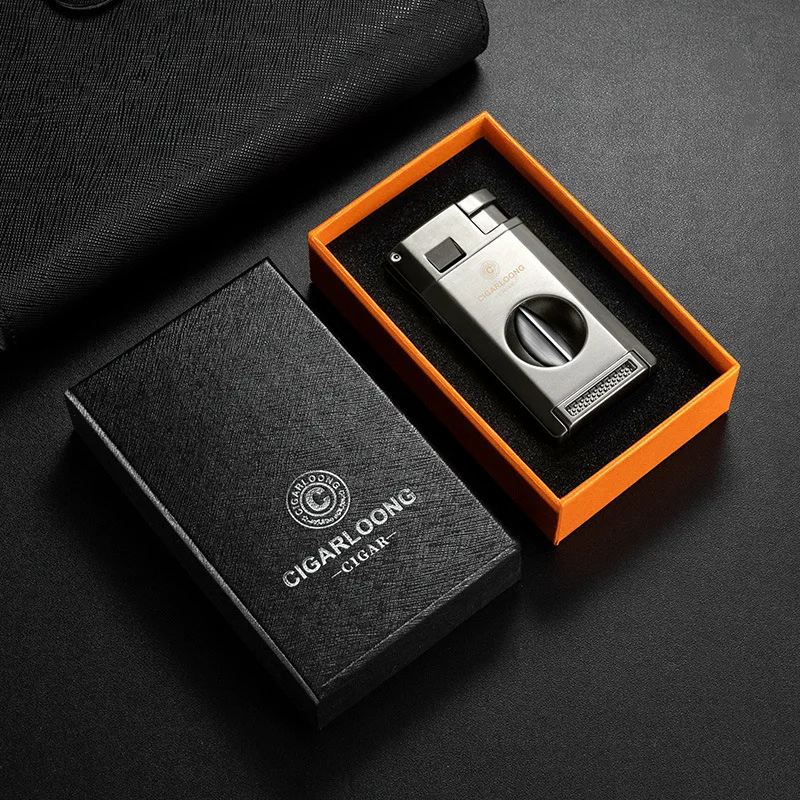 

New Cigar Drill Multifunctional And V-shaped Cigar Cutter Cigarette Lighter Portable Inflatable Windproof Men's Cigarette Lighte