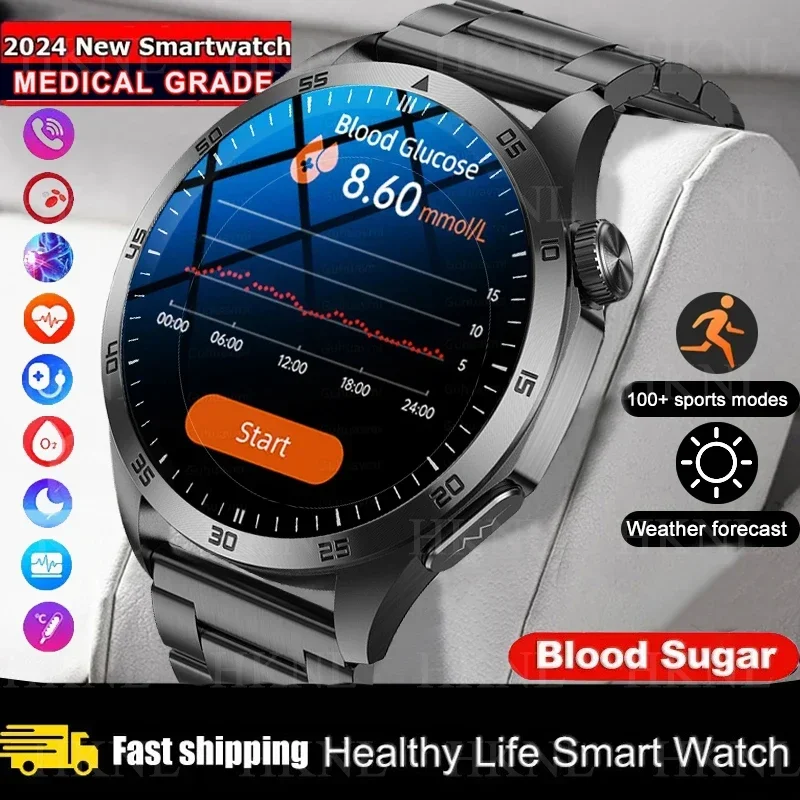 

New Man Health Smart Watch Uric Acid Lipid BMI Heart Rate ECG+PPG+HRV Monitor BT Call 1.43 inch 466*466 HD AMOLED Smartwatch SOS