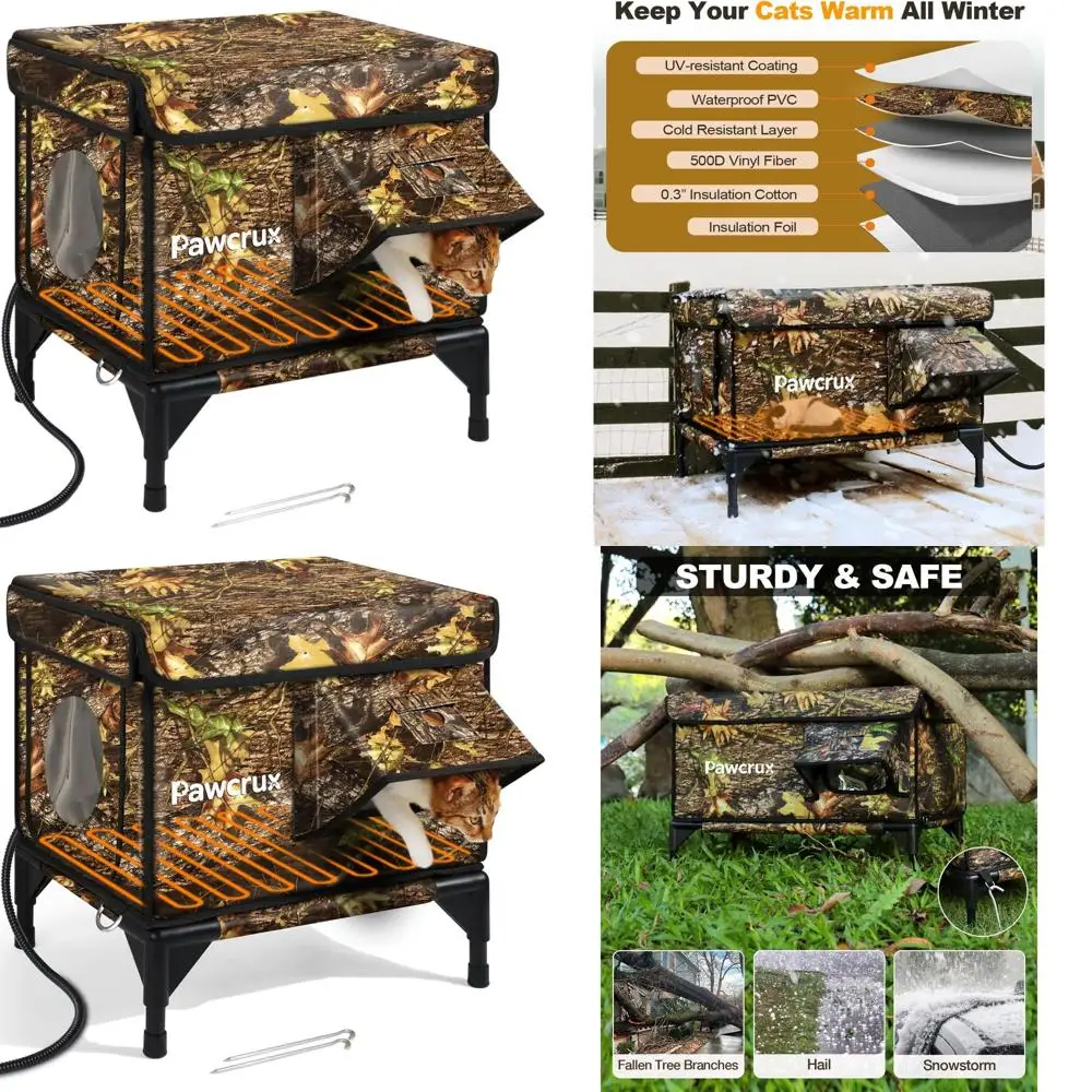 

Зимний изолированный уличный кошачий домик с подогревом, безопасный вход для бродячих кошек (зеленый лист, 12x16x16)