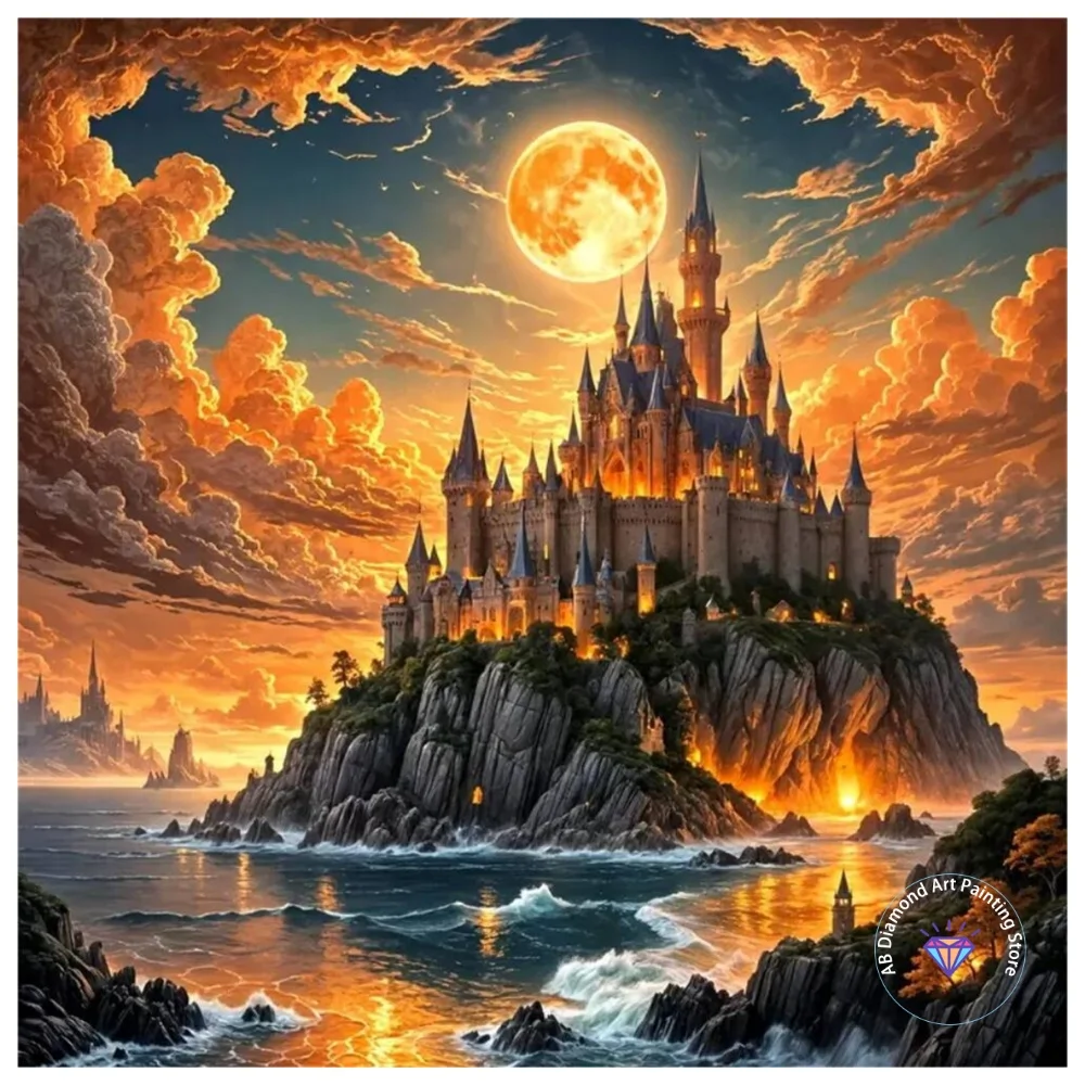 

Castle Sunset Landscape AB Diamond Painting Kit Square Round Diamond 5D DIY Mosaic Handmade Art Adult Exquisite Gift Home Decor