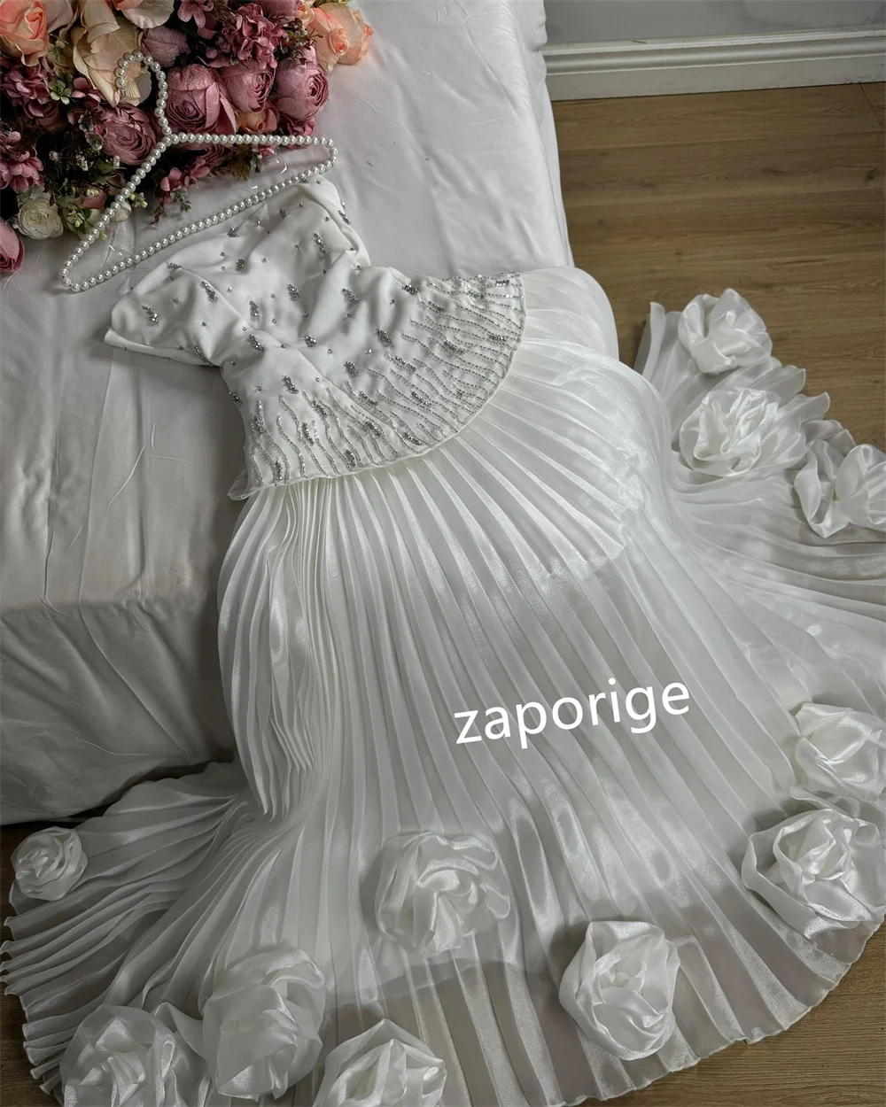 Personalizado requintado organza lantejoulas plissado a linha sem alças vestidos longos sob medida ocasião elegante estilo moderno