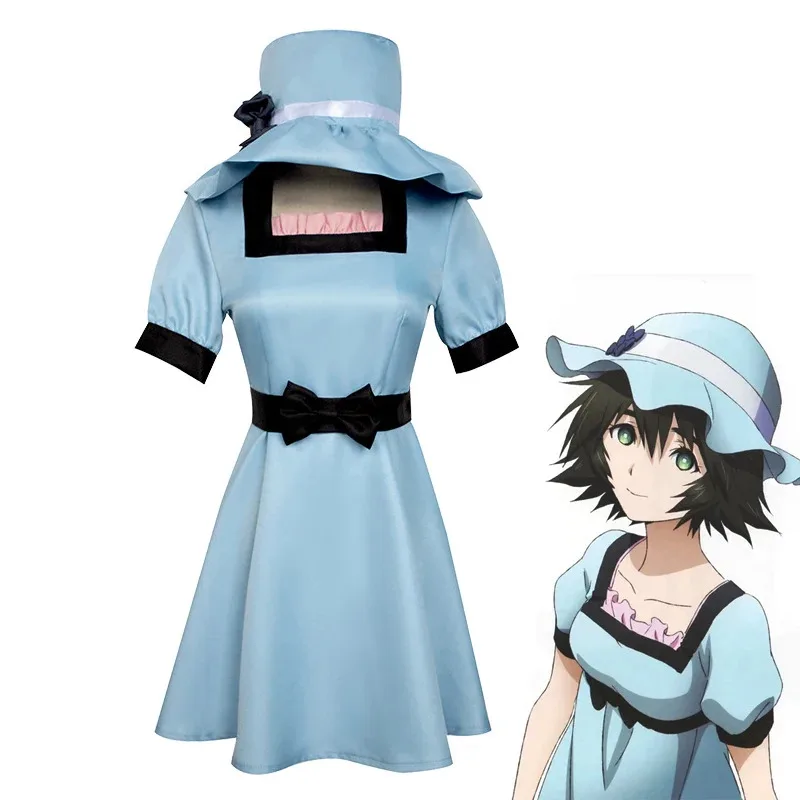 

Game AnimeSteins Gate Shiina Mayuri Dress Hat Cosplay Costume Blue Dress Party Role Play Dresses Halloween Party Clothes