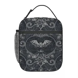 Halloween Witch Bats Thermal Insulated Lunch Bags Women Gothic Halloween Lace Resuable Lunch Tote Outdoor Storage Food Box