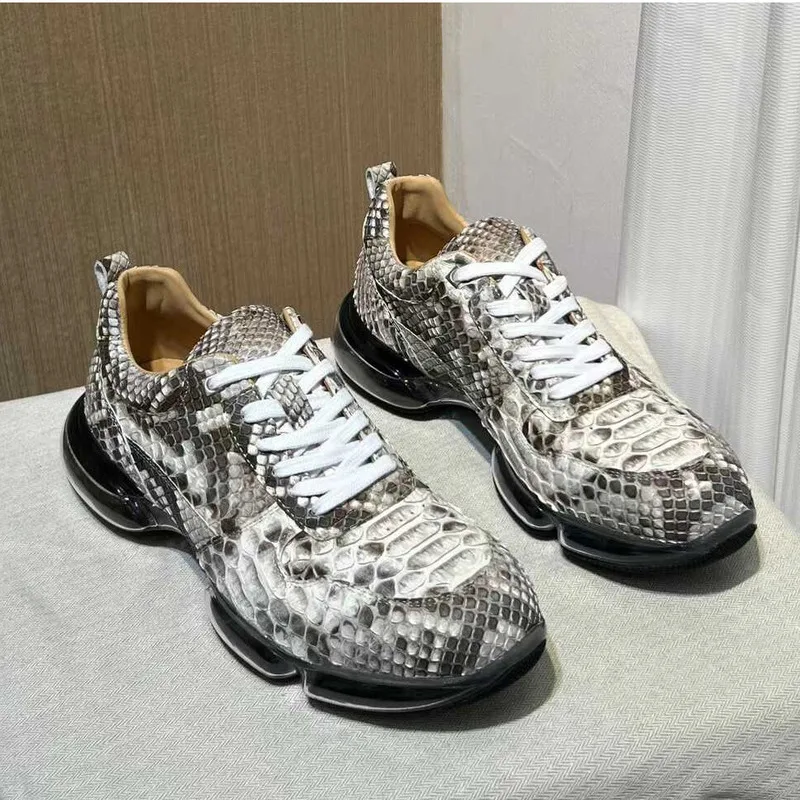 Authentic Python Skin Fashionable Casual High-end Cushioned Sole Shoes Men's Genuine Leather Suede Sports Leisure Shoes Loafers