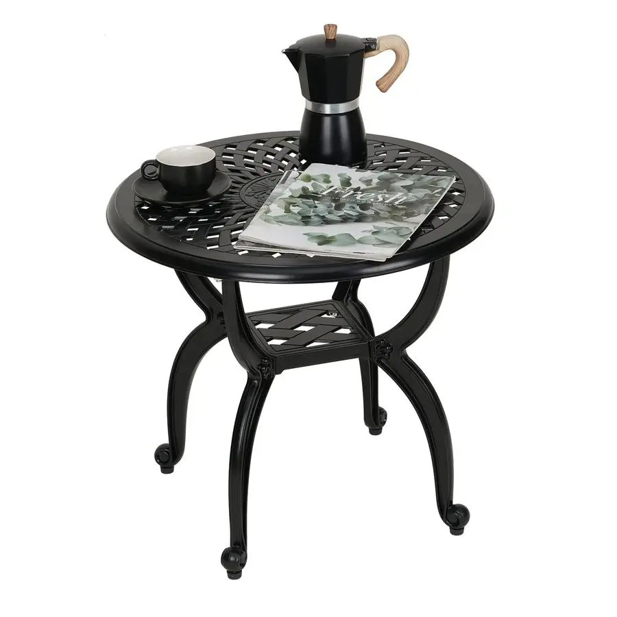 

Cast Aluminum Side End Table, AntiRust Coffee Bistro Table for Outdoor, Patio, Indoor, Garden, Porch, Balcony Round Black