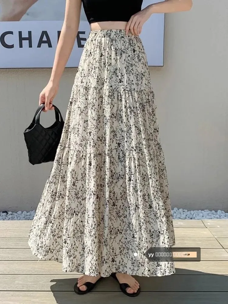 

Шифоновая юбка-миди трапециевидной формы с цветочным принтом, женская зимняя плиссированная юбка для похудения Fulln Hanging Sense с высокой талией Ci Commuting