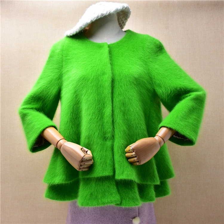 

Women Mujer Autumn Winter Thick Warm Green Hairy Mink Cashmere Knitted Three Quarter Sleeves Loose Cardigans Sweater Jacket Coat