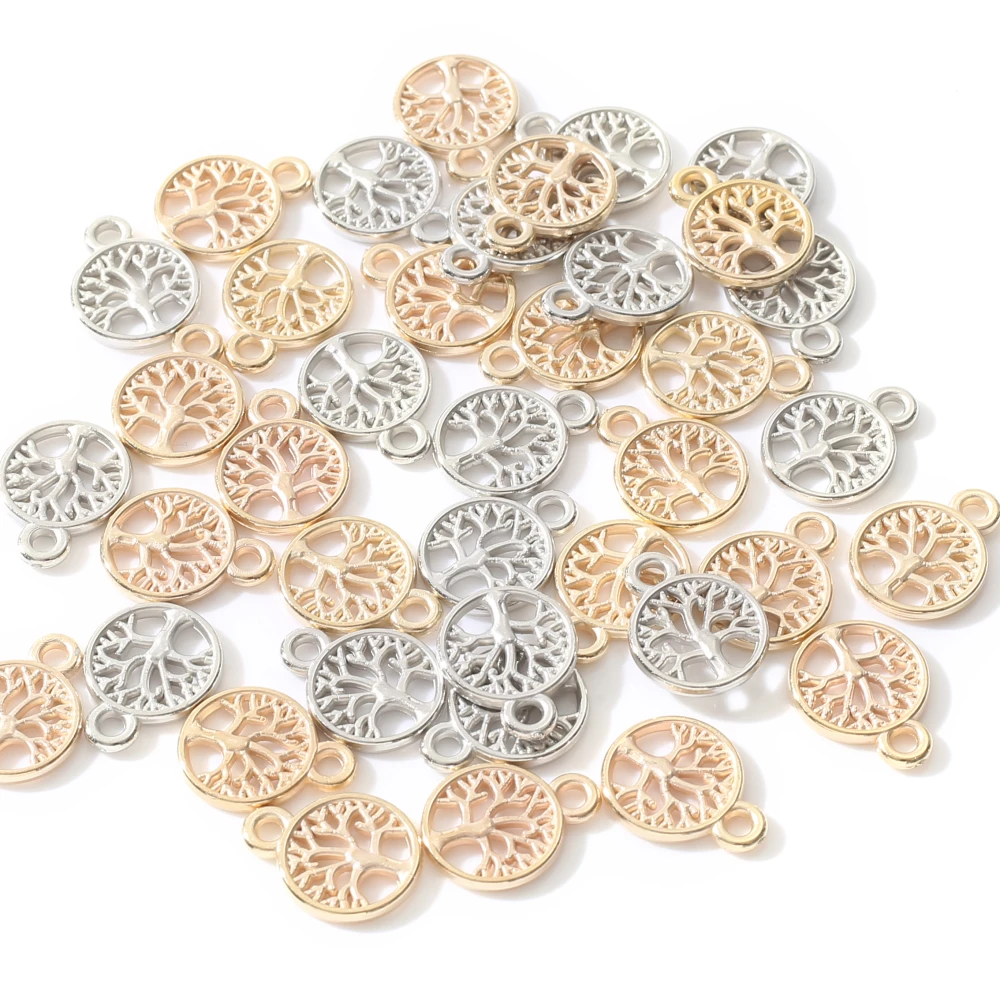 100Pcs 15mm Fashion CCB Plastic Pendant Round Tree Hollow Pendant For Charm Earring Necklace Bracelet DIY Handicrafts Jewelry