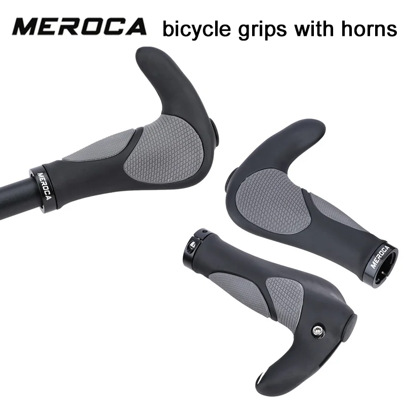 MEROCA Fahrradgriffe mit Hörnern, ergonomische Gummi-Lenkergriffe, Lock-On-Griffe für MTB und Rennräder, komfortabel, rutschfest, mit Hörnern.