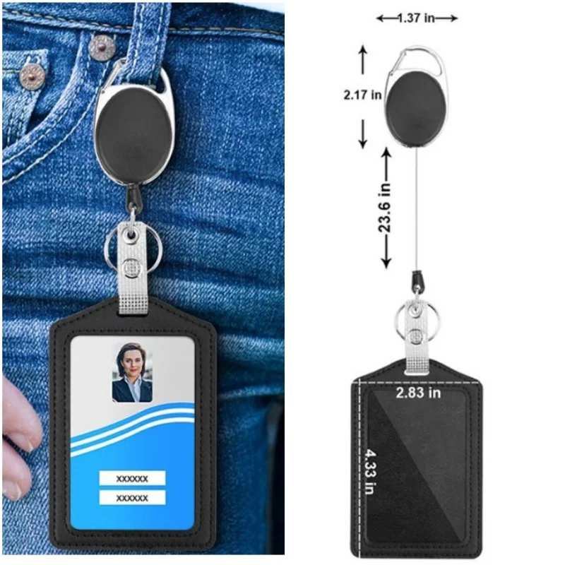 2pcs/set PU Business Work Office ID Card Credit Card Badge Holder with Necklace Lanyard Name Badge Holder School Office Supplies