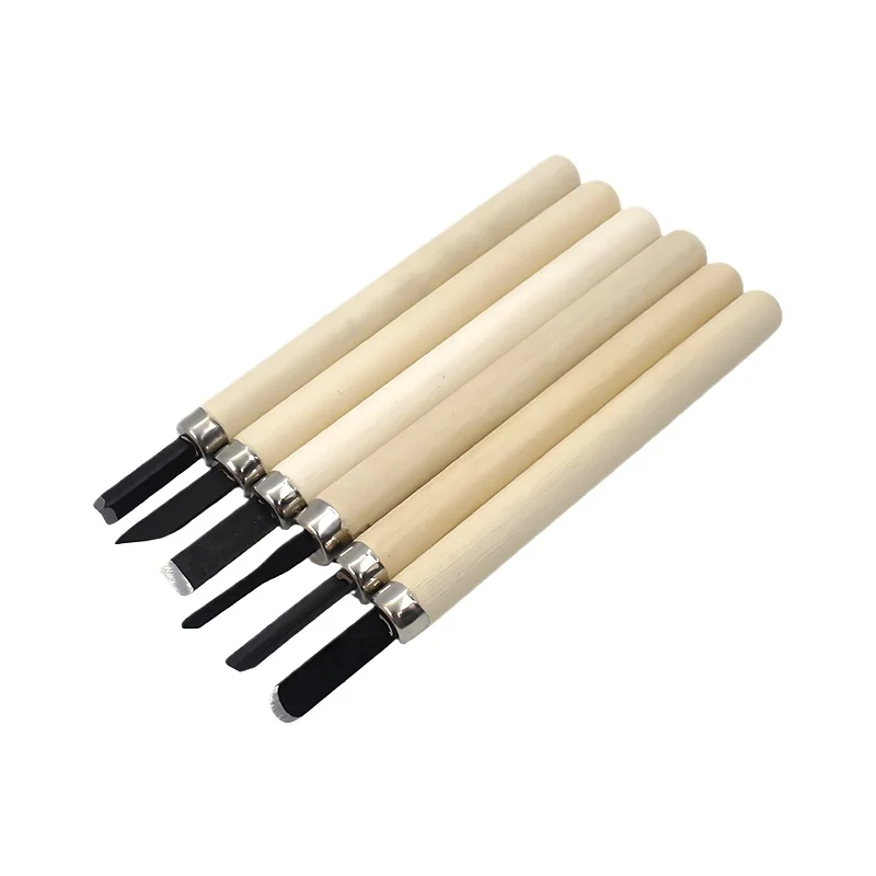 6pcs Wood Carving Chisel Set with Wooden Handle High Carbon Steel Gouges for DIY Woodworking Sculpting Tools