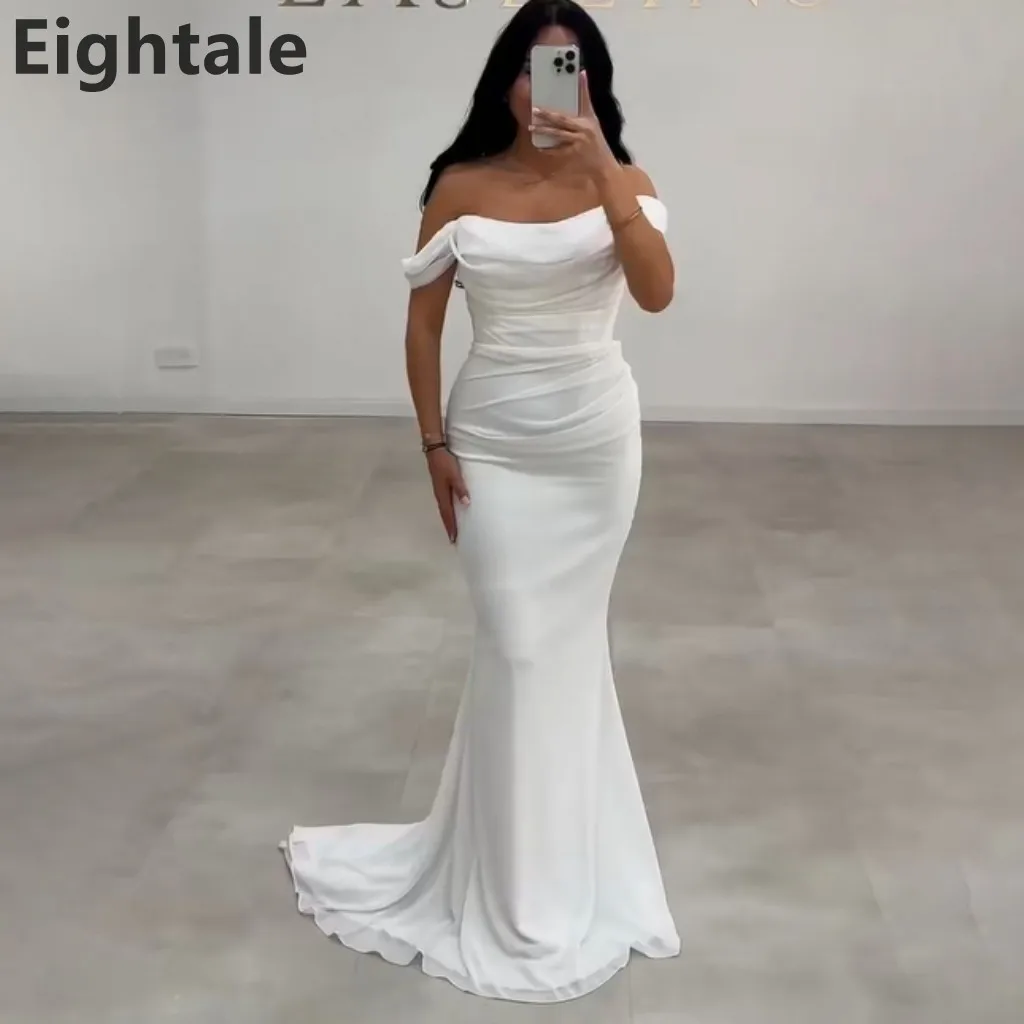

Eightale 2025 White Mermaid Off Shoulder Chiffon Maxi Evening Dress Saudi Arabic Prom Dress Dubai Party Gown Customized