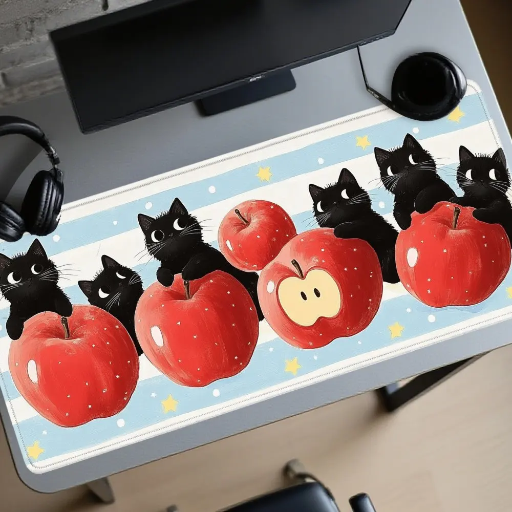 

Cute Black Cats with Red Apples Mouse Pad Large Desk Mat, Kawaii Animal Waterproof Non-Slip Gaming Mousepad