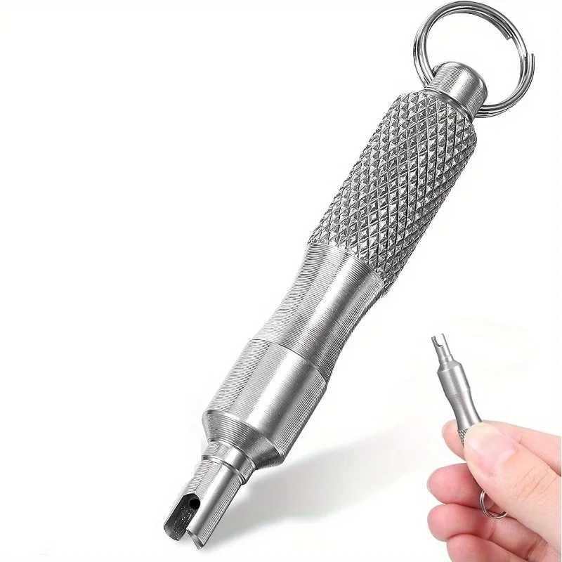 Ring Spanner, Sold Individually. 1-piece universal bicycle tire valve removal tool, portable,metal, silver,with keychain design.