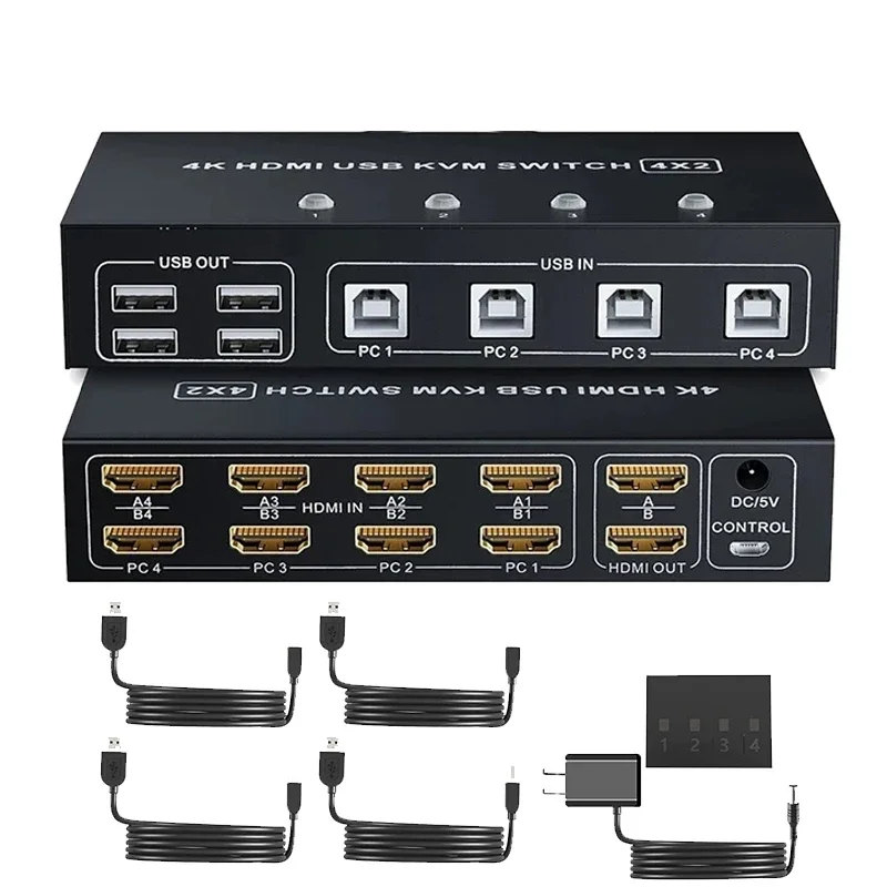 Podwójny Monitor przełącznik KVM USB 4x2 4K 60Hz 4 Port kompatybilny z HDMI przełącznik KVM 4 w 2 z rozszerzonym wyświetlaczem 4 szt. Udostępnia