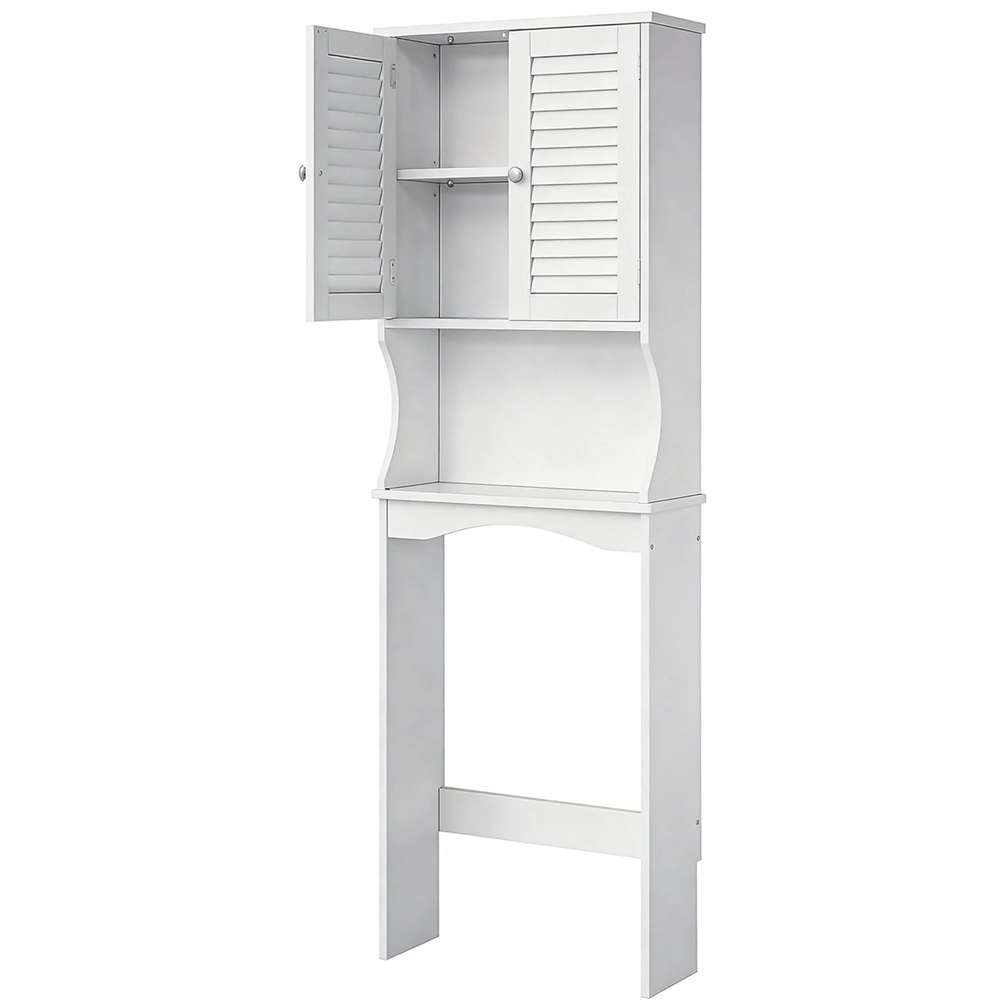 Over The Toilet Storage Cabinet, Space-Saving Bathroom Organizer With Adjustable Shelf & Hooks, Anti-Tip Above Toilet Shelf