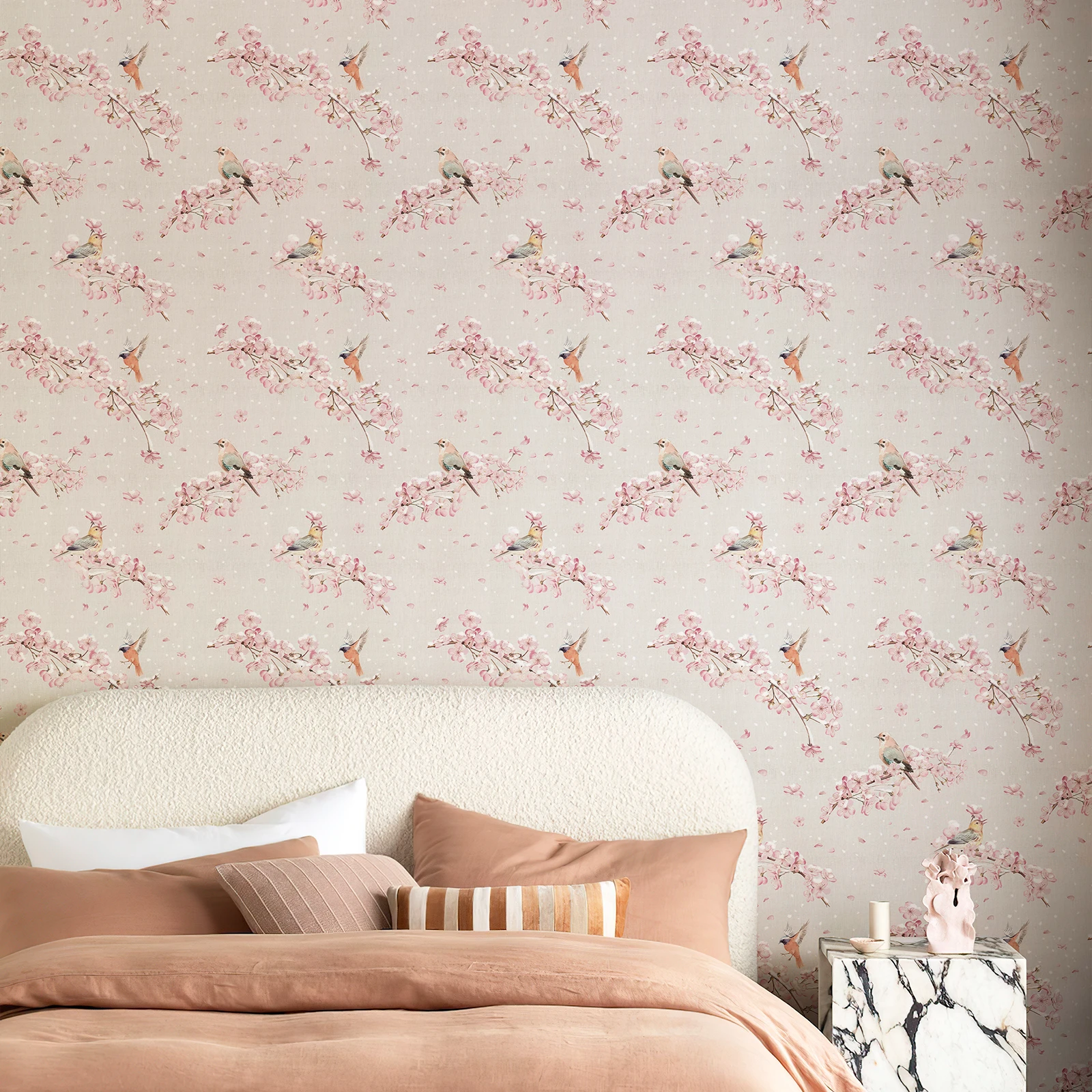 

Pink Floral And Birds Wallpaper Peel And Stick Furniture Sticker Room Decor Elegant Flower Kitchen Waterproof PVC Wallpaper